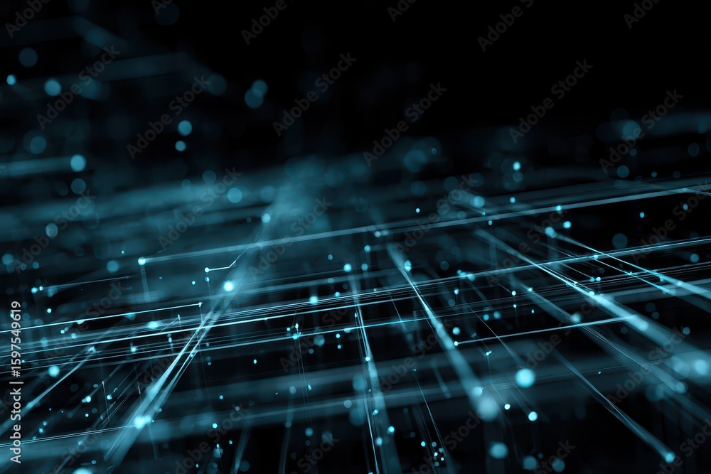 Aufkleber abstract digital stream of light particles connect on a plane for tech background