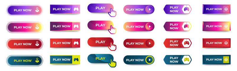 Set of Play Now icons button design. Colorful play button pack for website, ads, UI, and project. vector EPS 10