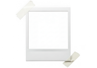 Photo frame polaroid blank template mockup taped isolated on transparent background