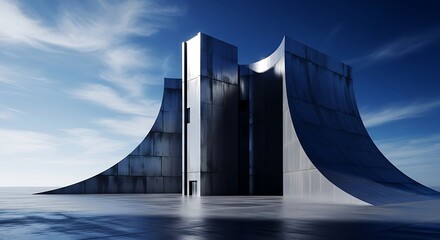 Modern and abstract architectural structure with smooth curves under a blue sky