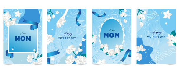 Set of mother’s day card with square and oval ribbon frame  for A4 vertical design