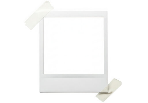 Photo frame polaroid blank template mockup taped isolated on transparent background