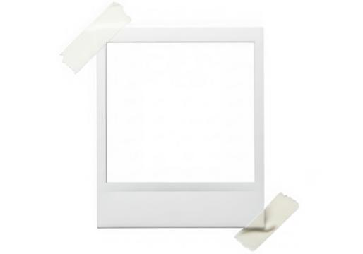 Photo frame polaroid blank template mockup taped isolated on transparent background