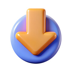 Blue glossy download button icon with arrow pointing down