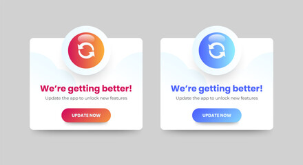 Upgrade available banner notification pop up design with red and blue background. app update. User-friendly design materials. isolated background. vector