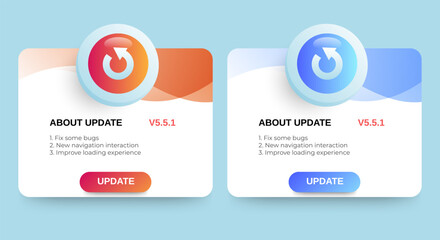 Upgrade available banner notification pop up design with red and blue background. app update. User-friendly design materials. isolated background. vector