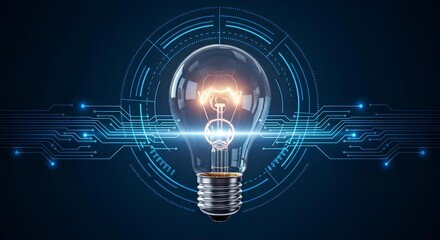 Obraz premium Illuminated lightbulb with digital circuit background concept design art