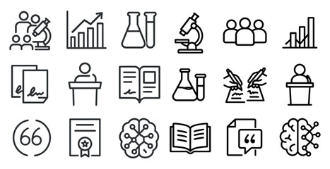Fototapeta premium Science and education line icons set – linear style, academic symbols, learning tools