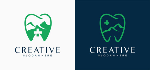 Vector illustration of a tooth logo, a dentist logo concept in the mountains.