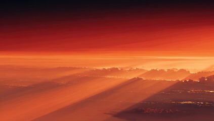 Obraz premium Aerial sunset view of city through mist