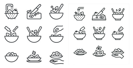 Culinary and kitchen outline icons set – line, cooking, recipe and meal prep symbols