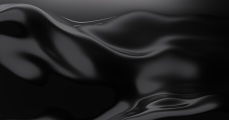 Abstract black silk texture with flowing curves and glossy satin finish – luxury fabric background