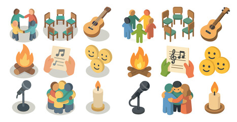 Community and friendship 3d icons set – teamwork, social interaction symbols