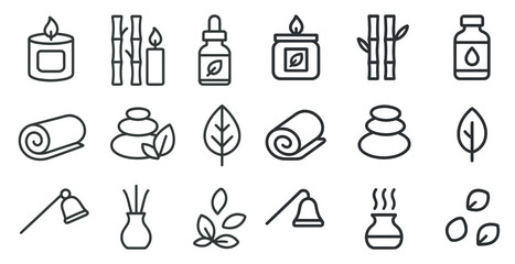 Spa and wellness line icons set – outline, linear, relaxation and self-care symbols