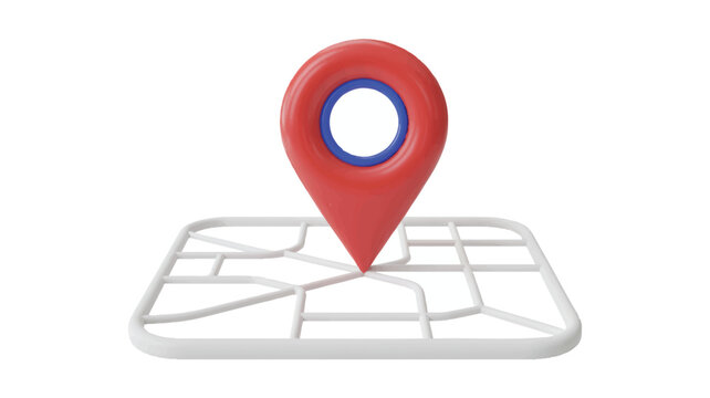 A 3D illustration of a red location pin marker on a white map interface.