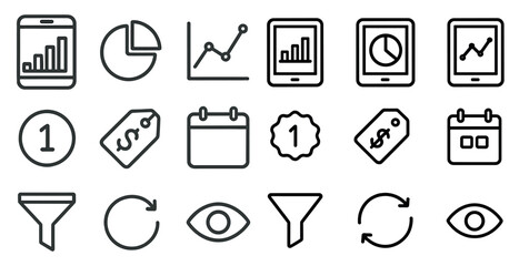 Analytics and data line icons set – outline, infographic, statistics symbols