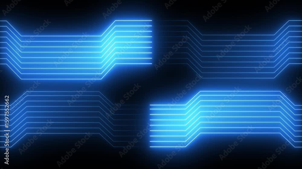 Aufkleber neon glowing futuristic circuit line animation on black background. abstract neon technology backgro