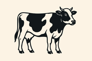 Fototapeta premium Black and White Cow Vector Illustration – Farm Animal in Minimalist Style