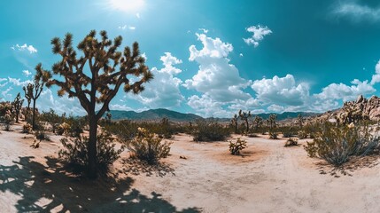Sunny desert landscape with Joshua trees