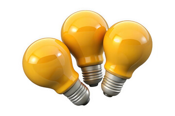 Three yellow light bulbs isolated on transparent background
