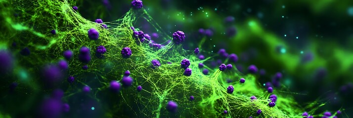 Moss green synaptic web merging with vibrant violet clusters sci-fi neural branding