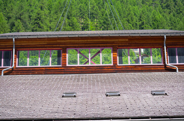 Valley station of cable car running between mountain village of Wiler and Lauchernalp on a sunny...