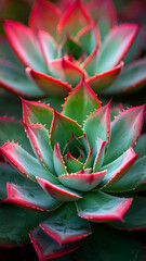 A close-up of vibrant succulents with pink-tipped leaves.