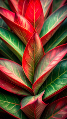 A close-up of vibrant red and green leaves showcasing natural beauty.