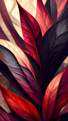 A close-up of vibrant, multicolored leaves showcasing rich textures and hues.