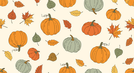Autumn harvest pumpkins and falling leaves seasonal celebration design element