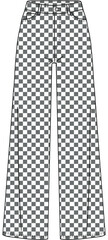 black and white checkerboard wide-leg cut pants.