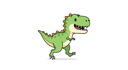 Adorably cartoonish green tyrannosaurus rex walking playfully with joyful expression and jagged spikes along its back