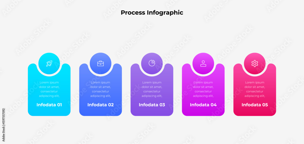 Poster modern infographic representing a five step process using gradient colors. it highlights clarity, or