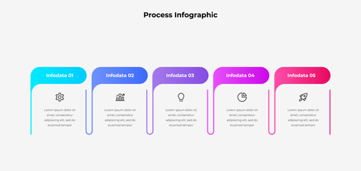 Five step infographic with minimal icons and gradient headers, ideal for visualizing workflows, project stages, or strategic planning