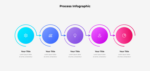 Circular infographic with vibrant colors representing sequential five phases of a process. Ideal for business planning, workflow depiction, and educational presentations