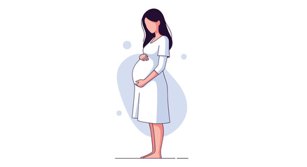 Obraz premium A beautiful pregnant woman proudly holding her belly in a white dress