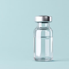 Clear Glass Bottle with Silver Cap on Light Blue Background