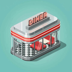 Retro Diner Building with Neon Sign