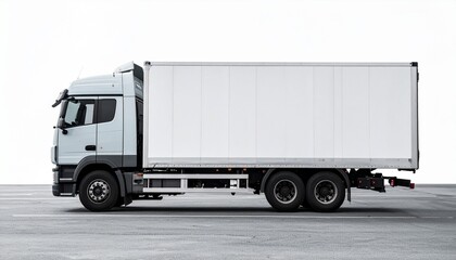 High-Quality Sideview of Truck Mockup with Blank Backdrop in Parking Space for Logistics, Delivery, and Advertising Showcase