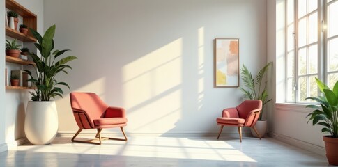 Fototapeta premium Bright, airy studio with graphic design elements, supplies, prints