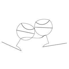 Continuous one line drawing of two glasses of red wine. Toast and cheers with splash in simple linear style. Alcohol and cocktail drink menu in editable stroke. Doodle vector illustration