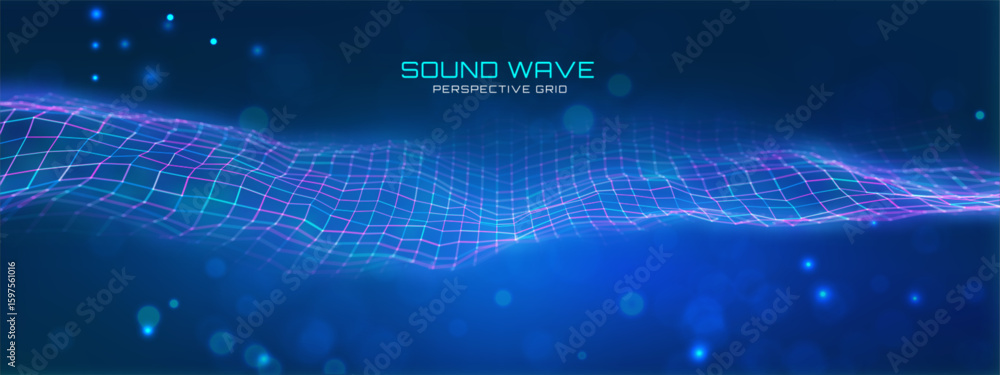 Poster ai sound wave with digital tech lines and abstract data vector patterns. 3d blue light effects for m