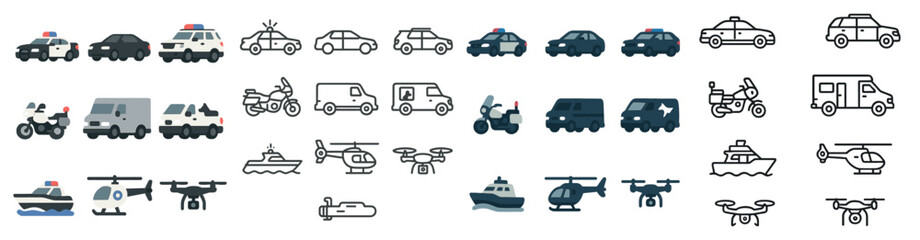 Fototapeta premium Transportation and vehicles outline icons set – line, automobile, travel essentials