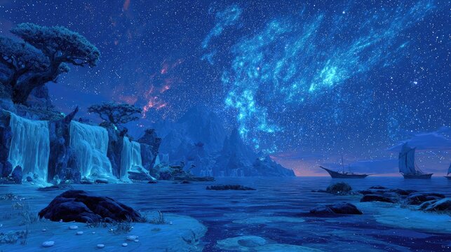 Pixelated Fantasy Landscape At Night