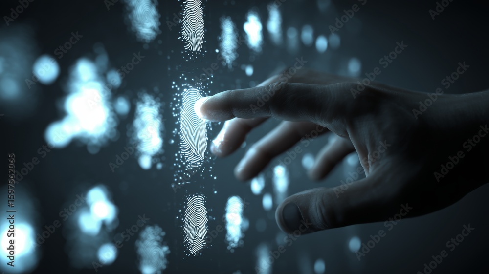 Poster innovative biometric technology utilizing fingerprints and eye recognition for enhanced security fea
