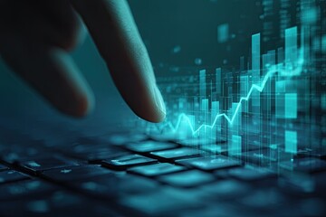 Hand touching a digital graph over a keyboard