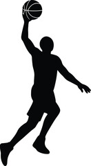 Silhouette basketball player dunking ball in action pose vector Illustrator