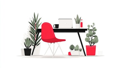 Modern workspace with plants