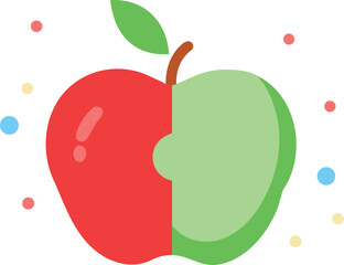 Split Red and Green Apple Illustration &ndash; Minimalist Flat Fruit Design
