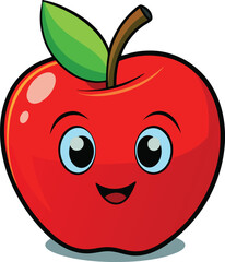 Happy Cartoon Apple with Face &ndash; Cute Red Fruit Character Illustration